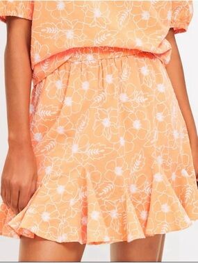 LOFT Peach Floral Ruffle Hem Mini Skirt